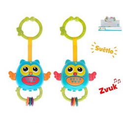 Chrastítko sovička 12cm na baterie se světlem a zvukem 2barvy