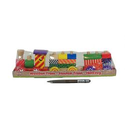 Vláček dřevo + 2 vagonky s kostkami 12m+