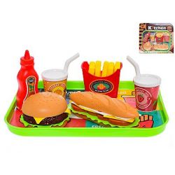 Fast food set potravin a nápojů 6ks s podnosem 26x19cm