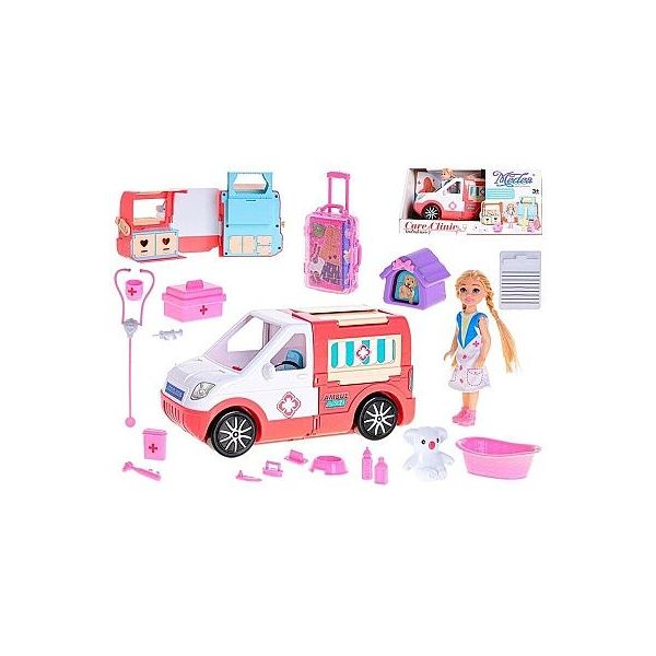 Ambulance 22cm s panenkou 14cm a doplňky v krabičce