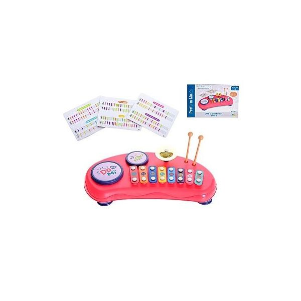 Xylofon 35cm s bubínky a činely + noty 18m+