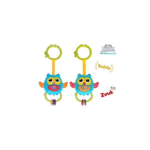 Chrastítko sovička 12cm na baterie se světlem a zvukem 2barvy
