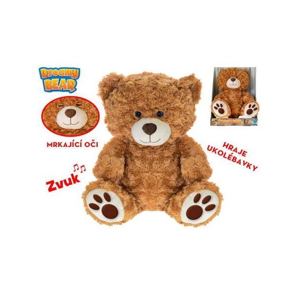 Medvěd plyšový 34cm sedící mrkající oči na baterie